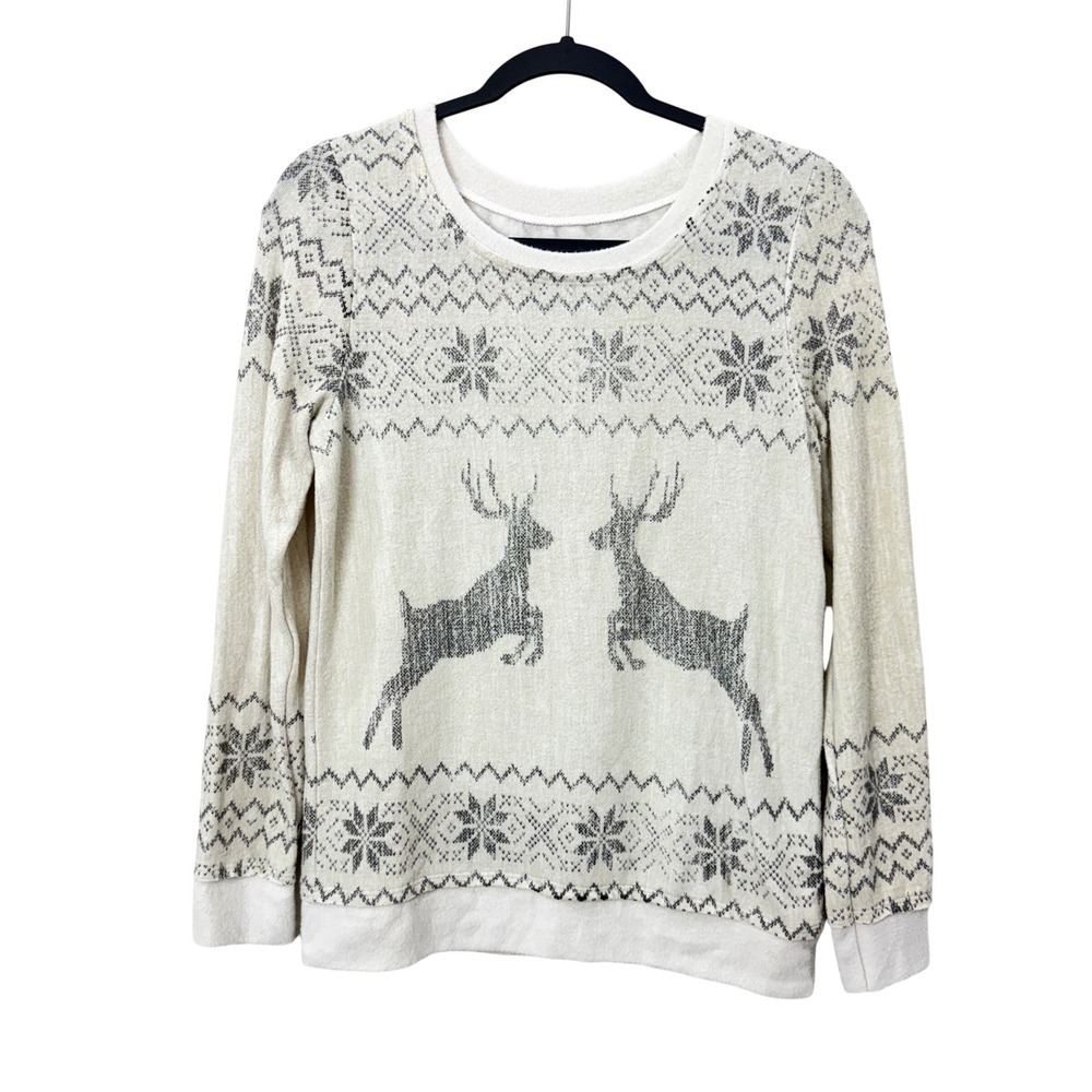 Chaser Womens Small Sweatshirt Fair Isle Reindeer Holiday Pullover Christmas